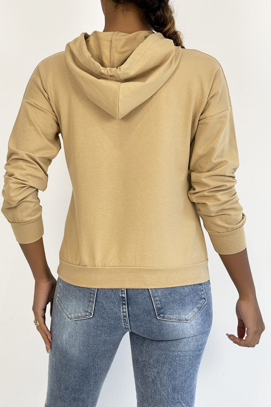 Camel kort sweatshirt met capuchon en SQUID GAME-print - 1