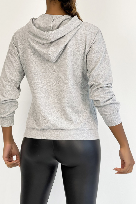 Gray short hooded sweatshirt with SQUID GAME print - 1