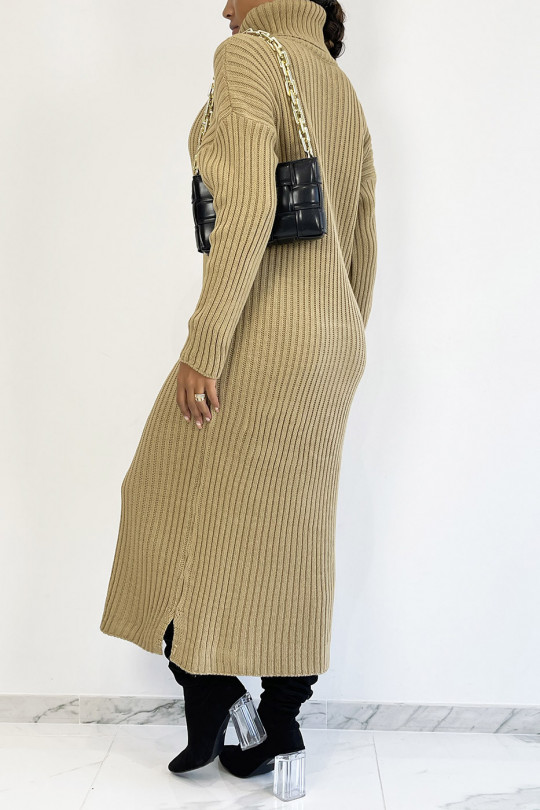Long ribbed sweater dress with turtleneck - 1