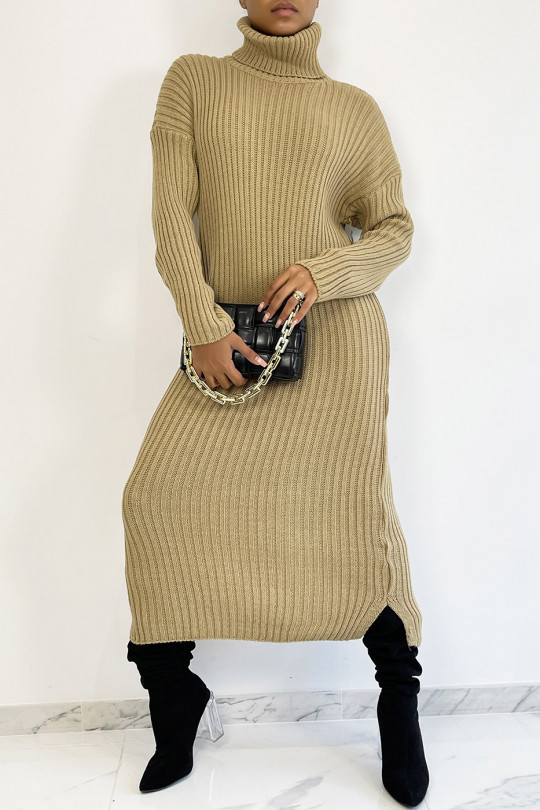 Long ribbed sweater dress with turtleneck - 3