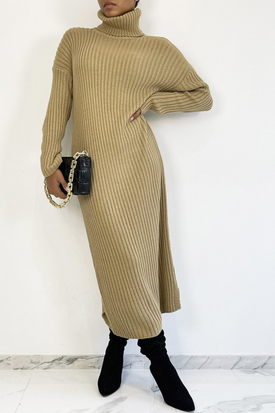 Long ribbed sweater dress with turtleneck - 4