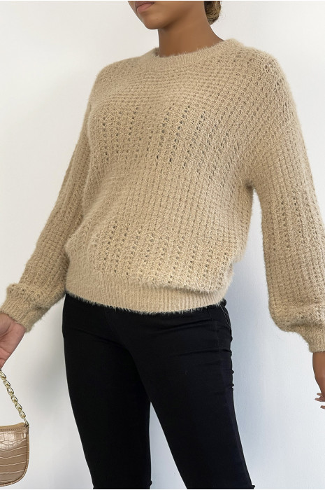 Pull camel tombant et duveteux dans une belle matière chaude - 3