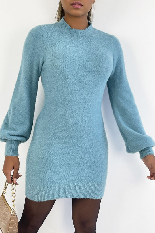 Zeer zachte indigoblauwe sweaterjurk met pluizige stof - 2