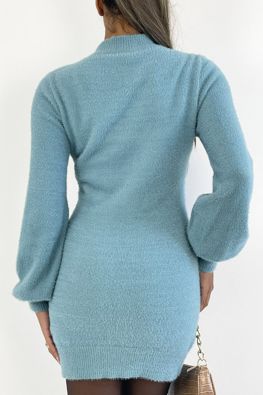 Robe pull bleu indigo très doux matière duveteux - 4