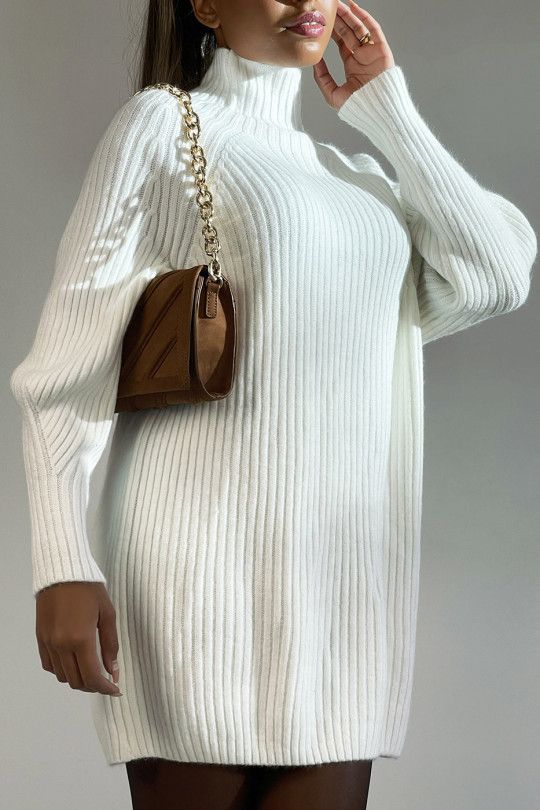 Very thick white oversize sweater dress with high collar - 1