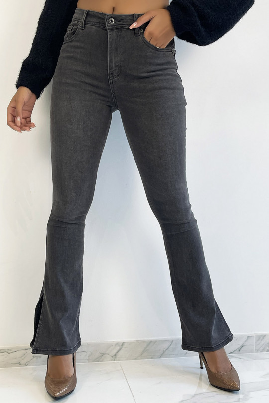 Vervaagde zwarte hoog getailleerde jeans met olifantenbeen en aangerimpelde taillesplit - 1