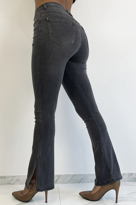 Vervaagde zwarte hoog getailleerde jeans met olifantenbeen en aangerimpelde taillesplit - 2