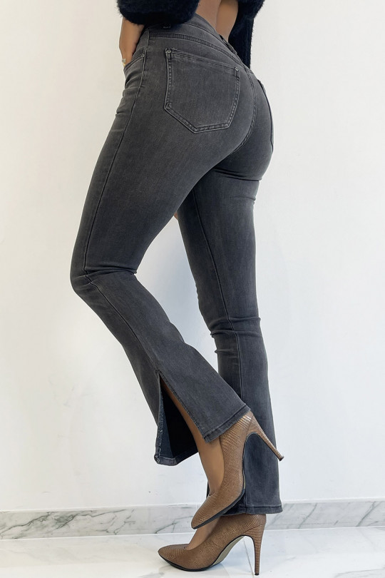 Vervaagde zwarte hoog getailleerde jeans met olifantenbeen en aangerimpelde taillesplit - 4