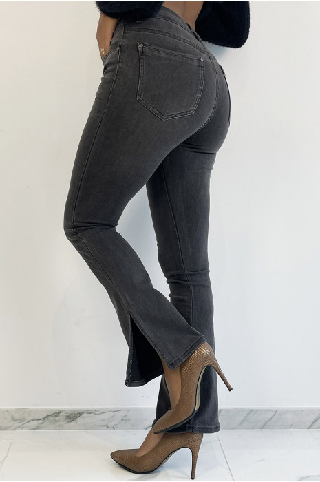 Vervaagde zwarte hoog getailleerde jeans met olifantenbeen en aangerimpelde taillesplit - 5