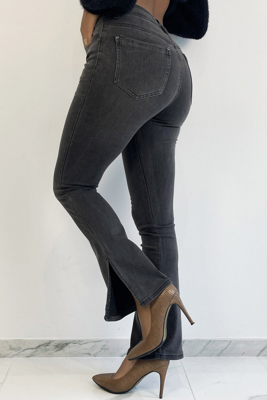 Vervaagde zwarte hoog getailleerde jeans met olifantenbeen en aangerimpelde taillesplit - 5