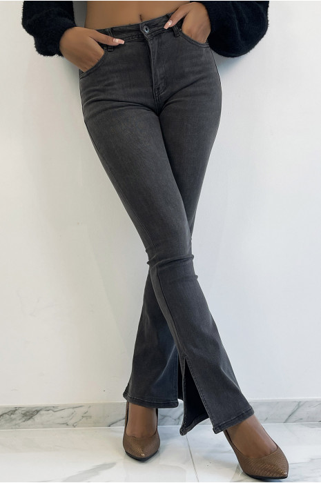 Vervaagde zwarte hoog getailleerde jeans met olifantenbeen en aangerimpelde taillesplit - 6