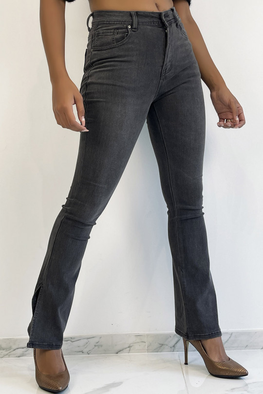 Vervaagde zwarte hoog getailleerde jeans met olifantenbeen en aangerimpelde taillesplit - 7