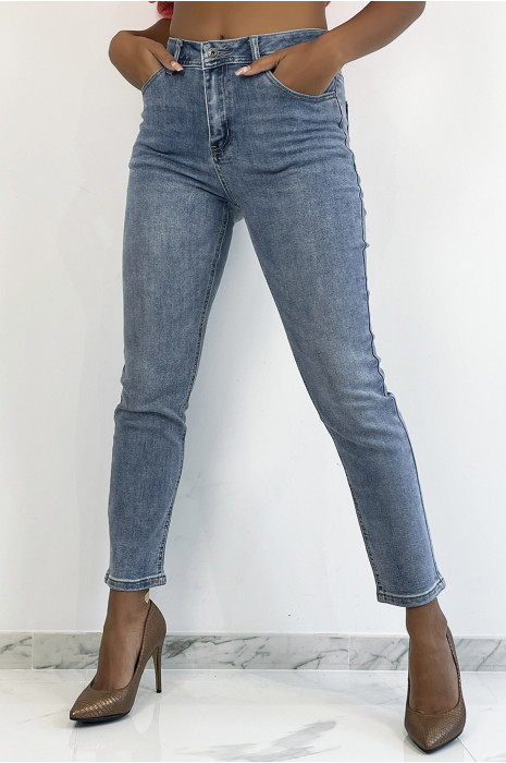 Lichtblauwe jeans met hoge taille met boyfriend-effect, aangesnoerd in de taille met achterzakken - 3