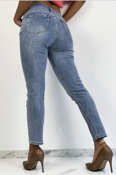 Pantalon taille haute bleu clair