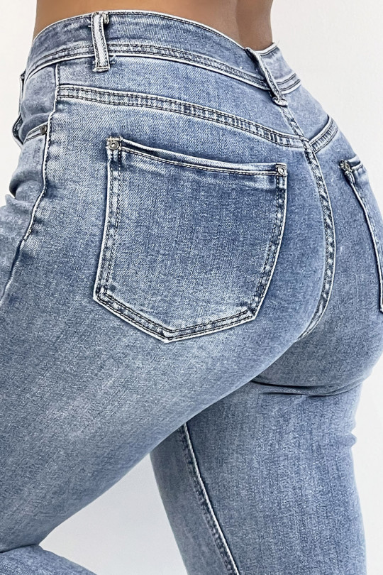 Lichtblauwe jeans met hoge taille met boyfriend-effect, aangesnoerd in de taille met achterzakken - 7