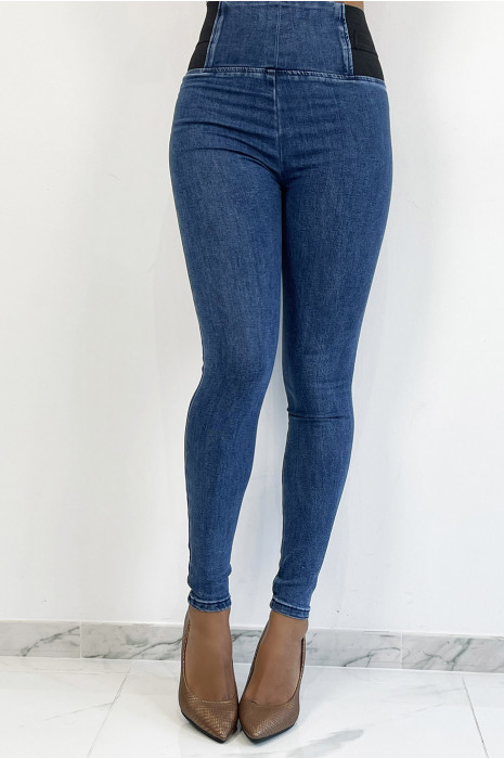 High waist blue jeans pants with elastic waistband - 1