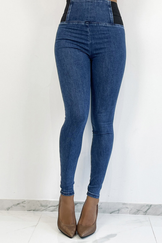 Blauwe jeansbroek met hoge taille en elastische tailleband - 1