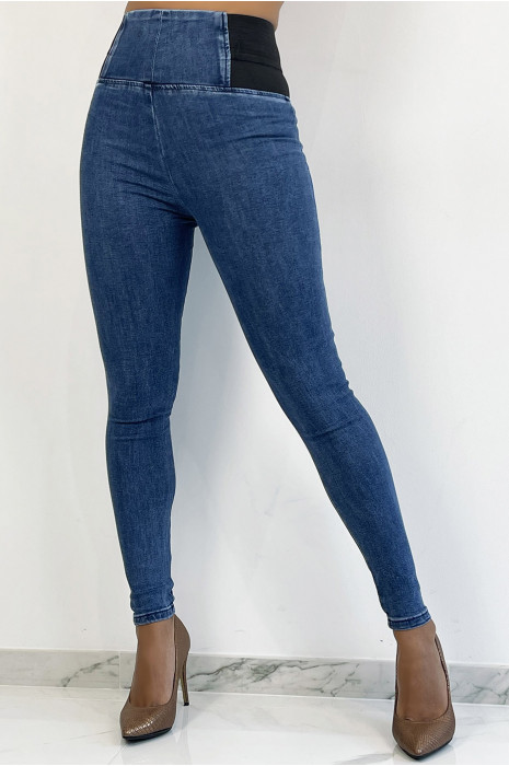 High waist blue jeans pants with elastic waistband - 2