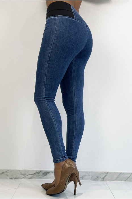 High waist blue jeans pants with elastic waistband - 3