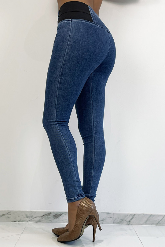 Blauwe jeansbroek met hoge taille en elastische tailleband - 3