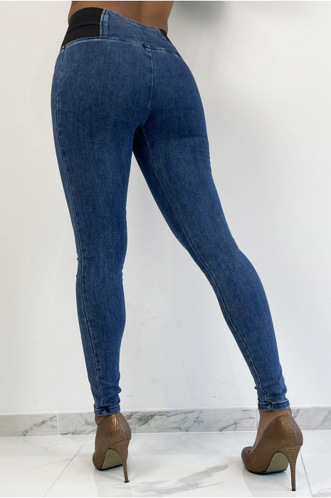 High waist blue jeans pants with elastic waistband - 4