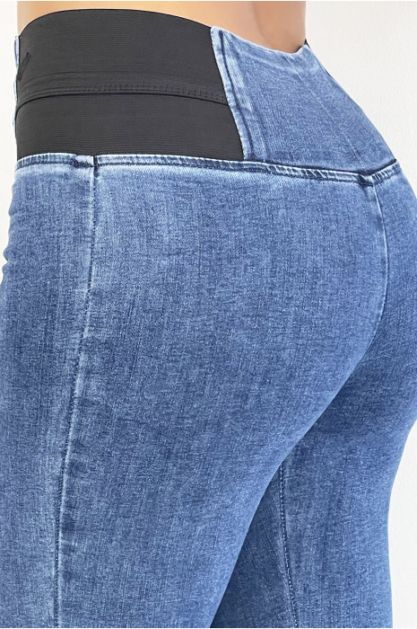 High waist blue jeans pants with elastic waistband - 5