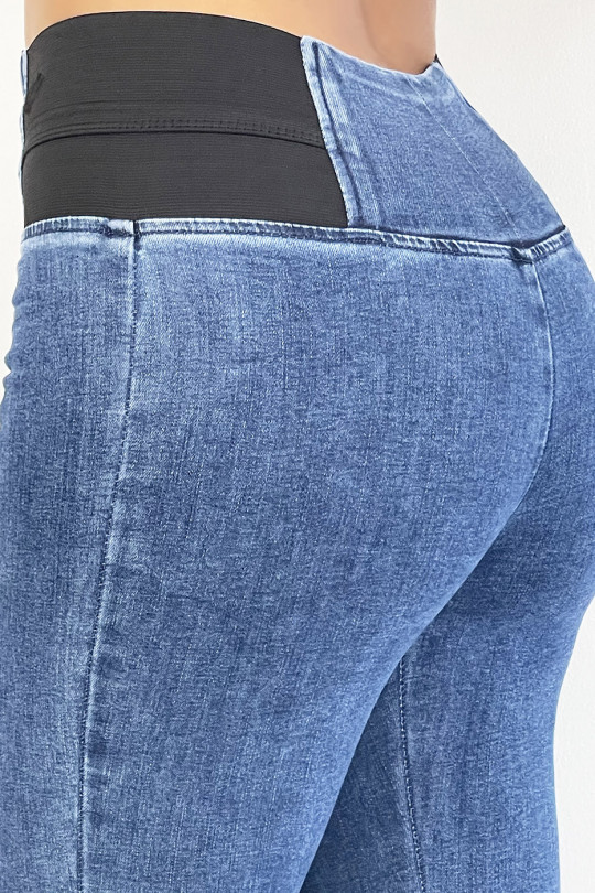 Pantalon jeans bleu taille haute avec élastique à la taille