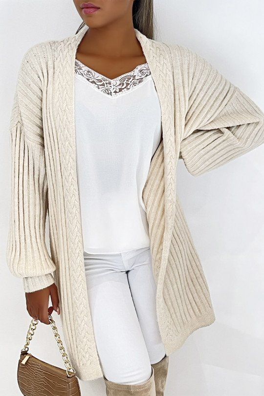 Long, very thick beige cardigan in a beautiful fluffy material - 2