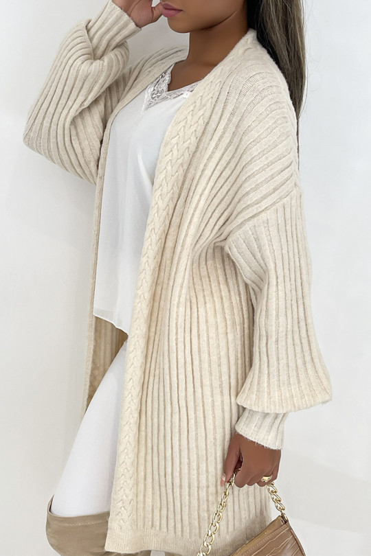 Long, very thick beige cardigan in a beautiful fluffy material - 3