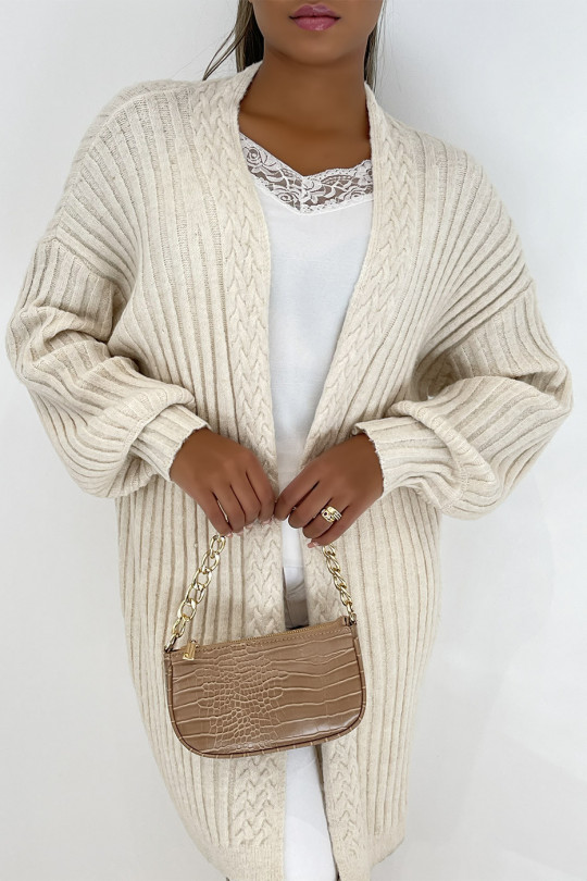 Long, very thick beige cardigan in a beautiful fluffy material - 4