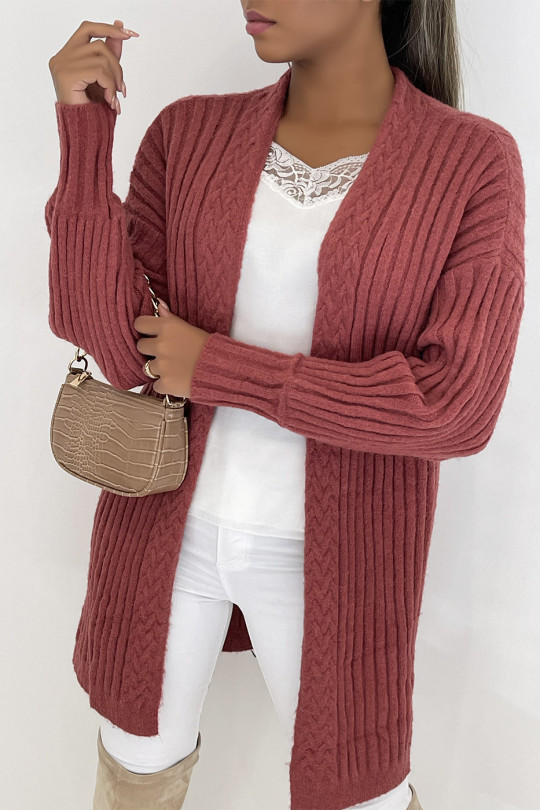 Long, very thick cognac cardigan in a beautiful fluffy material - 1