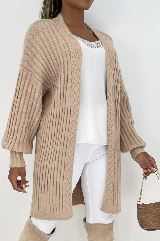 Long, thick camel cardigan in a beautiful fluffy material - 3