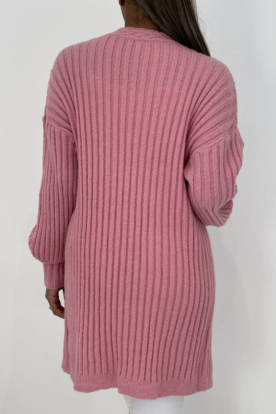 Lang, zeer dik fuchsia vest in een prachtige pluizige stof - 3 Lang, zeer dik fuchsia vest in een prachtige pluizige stof - 3