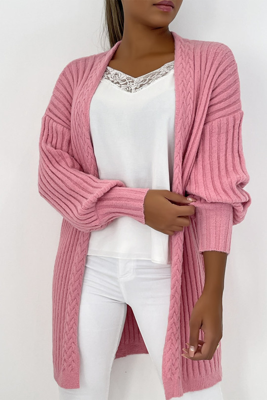 Long, very thick fuchsia cardigan in a beautiful fluffy material - 5