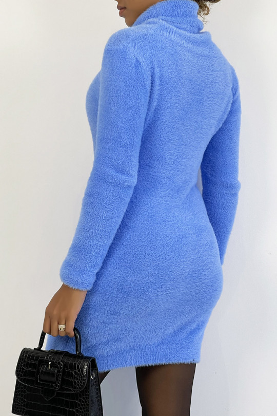 Robe pull col roulé turquoise très doux et très extensible - 3