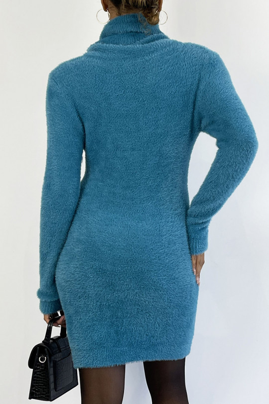 Robe pull col roulé vert d'eau très doux et très extensible - 4