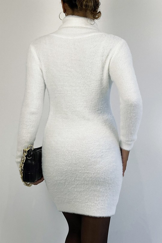 Robe pull col roulé blanche très doux et très extensible - 5