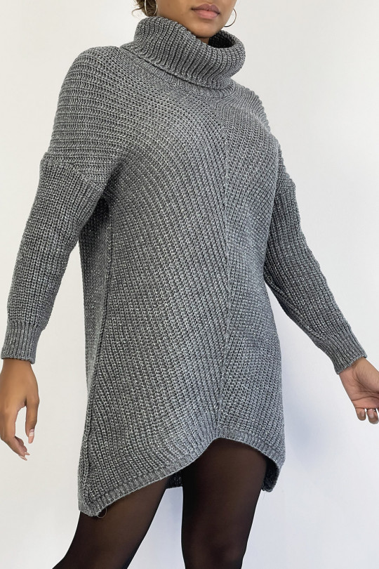 Long, thick and asymmetrical dark gray glittery turtleneck sweater - 3