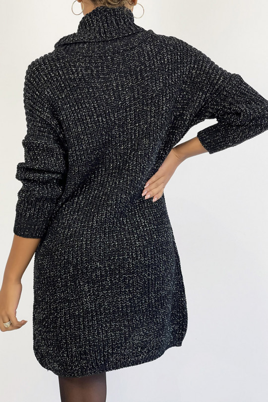 LoPP, thick and asymmetrical black glittery turtleneck sweater - 1