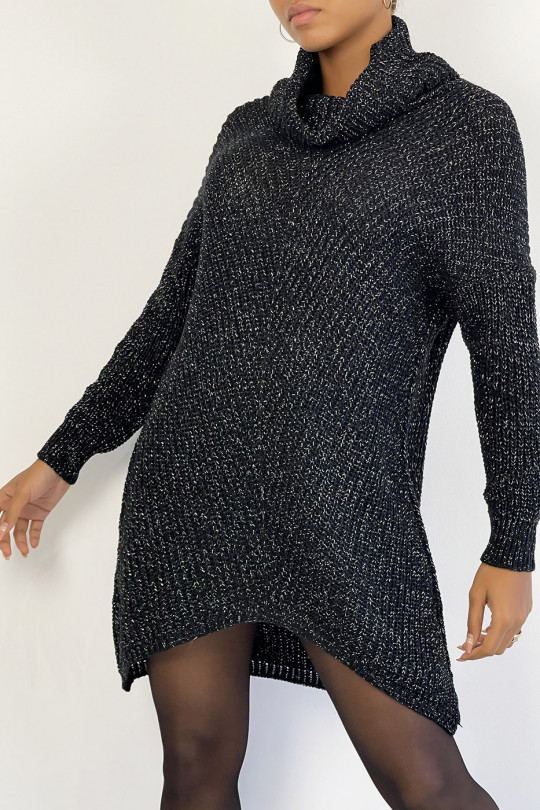 LoPP, thick and asymmetrical black glittery turtleneck sweater - 4