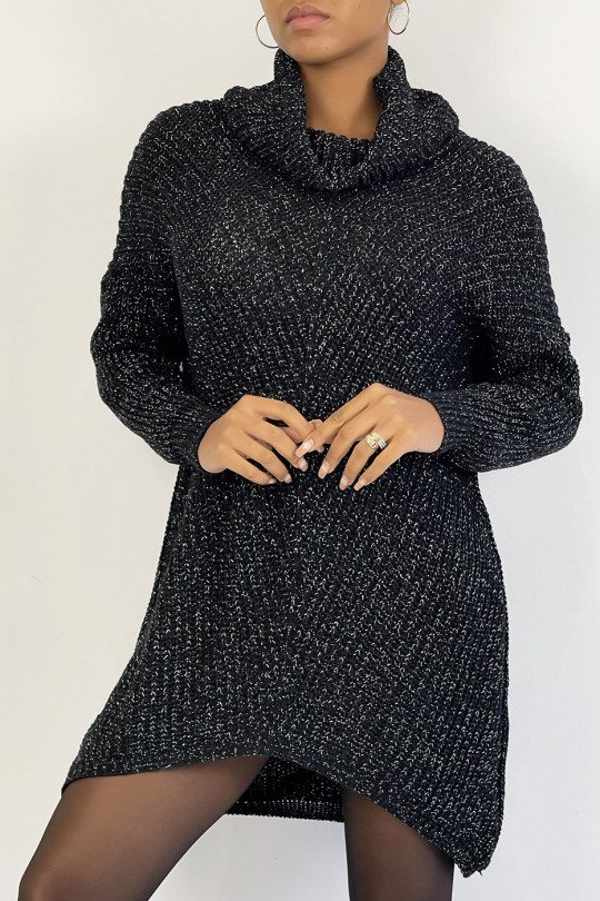LoPP, thick and asymmetrical black glittery turtleneck sweater - 5