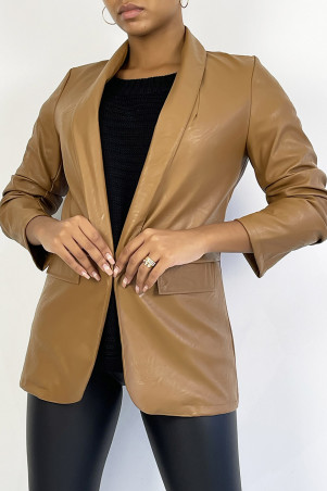 camel faux leather jacket