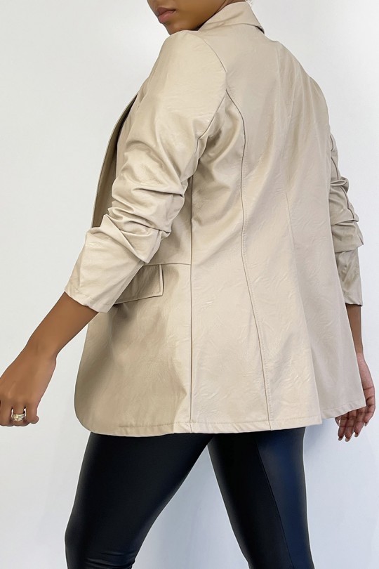 Open jacket with rolled up sleeves in beige faux leather - 2
