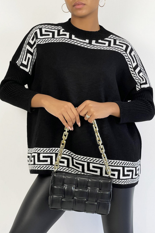 Pull oversize noir à motif grec - 7