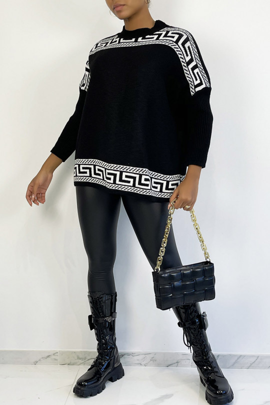 Pull oversize noir à motif grec - 8