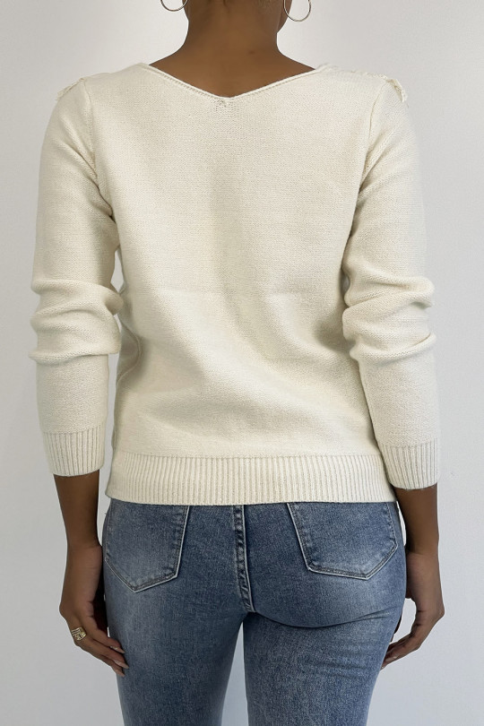 Very chic beige V-neck sweater with ruffles - 1
