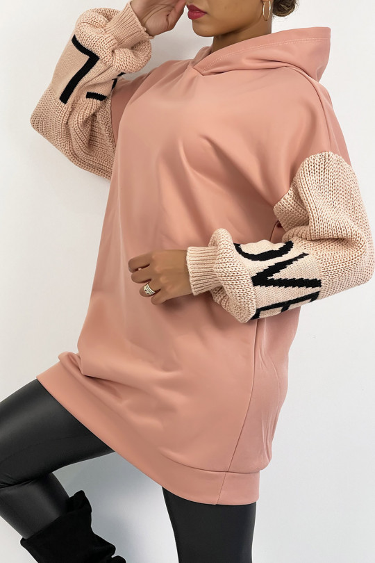 Hoodie rose à manche bouffantes en grosse maille et inscription LOVE - 2