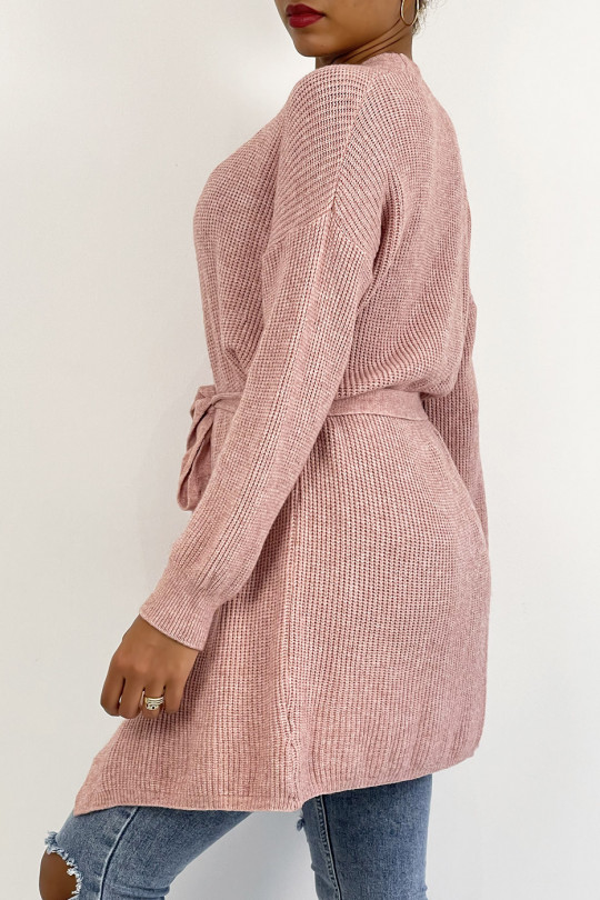 Pink fluid mesh cardigan to tie at the waist - 2