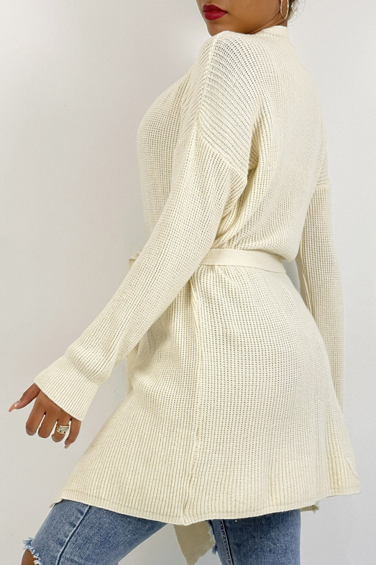 Fluid beige knit waistcoat to tie at the waist - 1