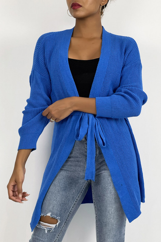 Fluid blue mesh cardigan to tie at the waist - 3